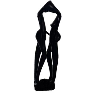 African Hand Carved Ebony Wood Love Couple Figure Artisan Crafted Collectible